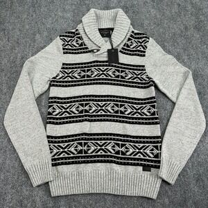 Outpost‎ Makers Sweater Mens Medium Grey Black Fair Isle Shawl Collar Knit NWT